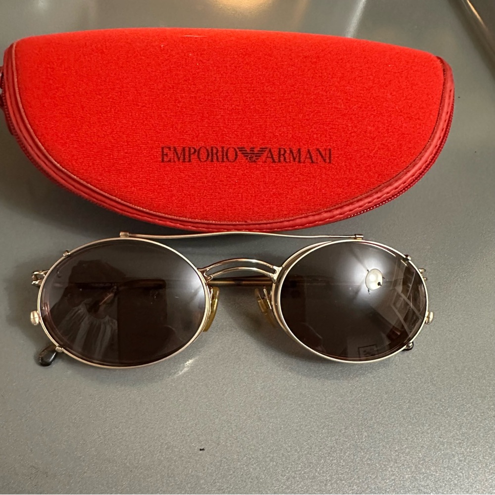 Emporio Armani Eyeglasses Gold Frame with Sunglass clip ons 194 743 50 20 135 - Picture 11 of 12